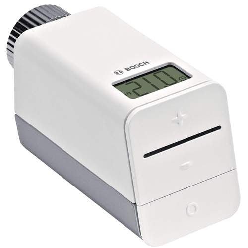 “Bosch Smart Radiatorthermostaat verticaal in witte behuizing”